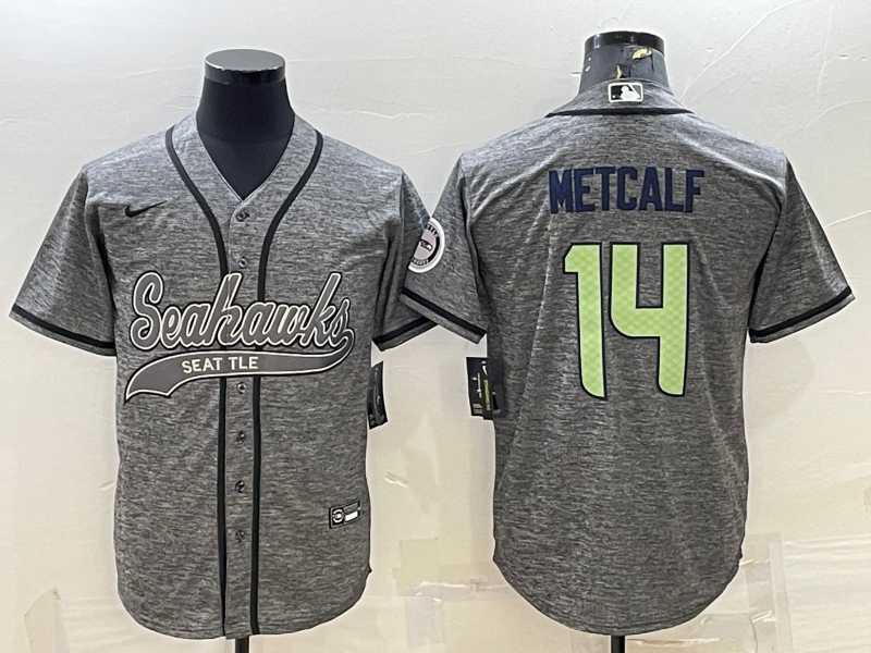 Men%27s Seattle Seahawks #14 DK Metcalf Grey Camo With Patch Cool Base Stitched Baseball Jersey